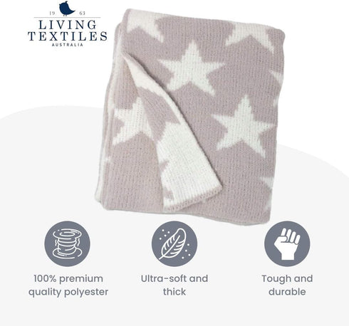 Living Textiles Grey Stars Chenille Soft Baby Blanket, Reversible Premium Cozy Fabric for Infant, Toddler, Newborn,