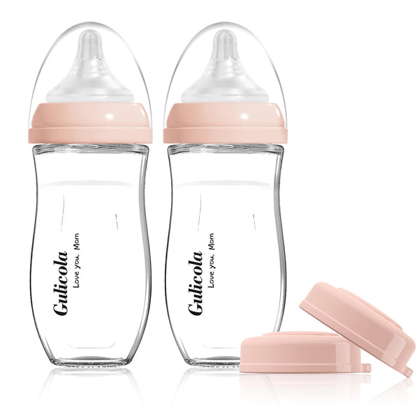 Gulicola Natural Glass Baby Bottle for Breastfed Babies, Anti-Colic Baby Bottle Set