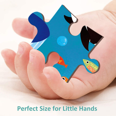 24 Piece Puzzles for Kids Ages 3-5, Unique Shape Ocean Animal Wooden Jigsaw Puzzle with Storage Tray