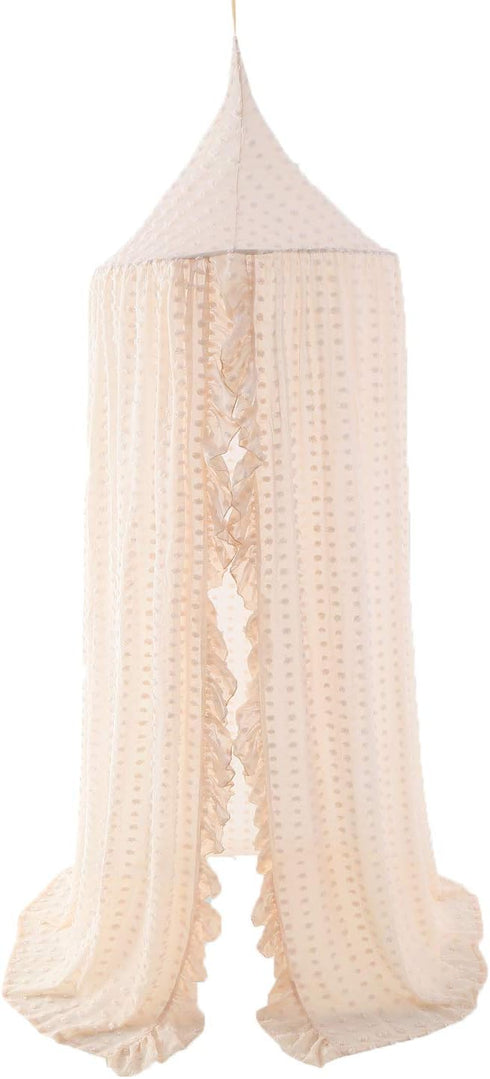 Wonder Space Elegant Kids Bed Canopy - Lace Chiffon Netting with Pom