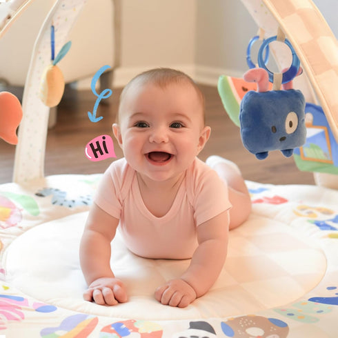 Tummy 6 ABC123 Baby Play Gym & Activity Mat with Light-up Musical Arch, Washable Time Mat with Detachable Sensory Toys