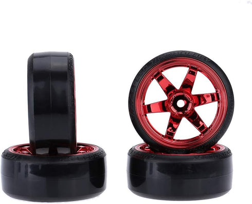 GoolRC 1/10 Drift Car Tires Hard Tyre Replacement Set of 4 for Traxxas HSP Tamiya HPI Kyosho On-Road Drifting (Red)