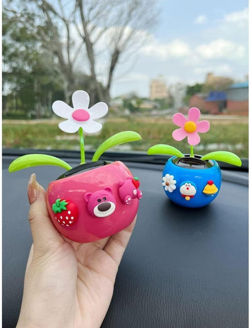 Rose Red Solar Dancing Flower Car Dashboard Decorations - Funny Solar Powered Flower Pot Swinging Toy for Decor