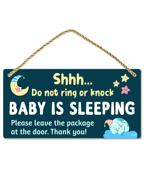 Funplus Baby Sleeping Sign for Front Door - Do Not Knock or Ring - 10 x5 PVC Plastic Hanging Sign