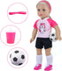 18INDC 18 Inch Set 7PCS Doll Accessories Football Sport - Includes Headband, Tops, Shorts, Shoes, Mini Soccer Ball