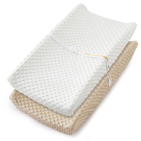 Homiest 2 Pack Changing Pad Cover, White + Beige Changing Table Sheets, Ultra