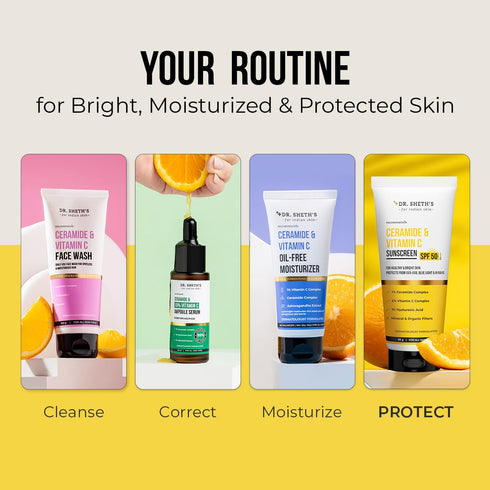 Dr. Sheth's 50+ Ceramide & Vitamin C Sunscreen SPF PA++++ In-Vivo Tested For Healthy & Bright Skin Lightweight & Non