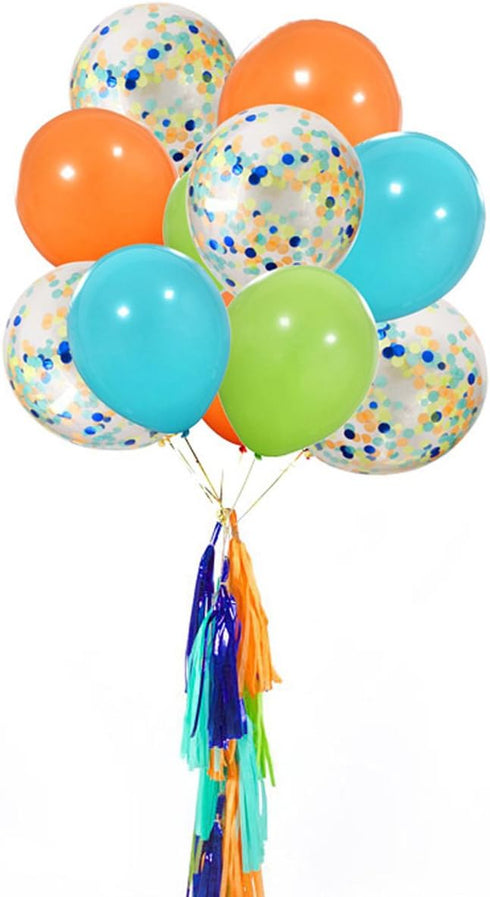 40 Pack Dinosaur Balloons, 12 Inch Orange Light Blue Fruit Green Latex with Confetti for Baby Shower Party