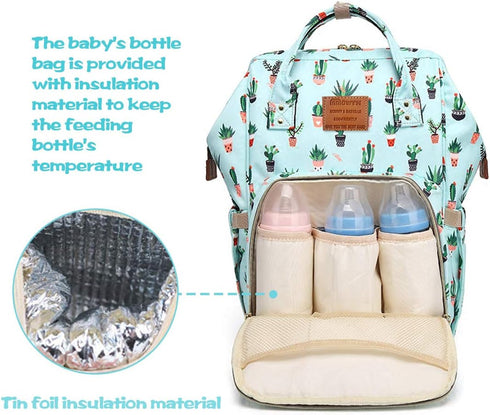 MCWTH Backpack Set Cactus Green Diaper Bag for Baby Girls Mom, Large Bags with Nappy Pouch Stroller Straps