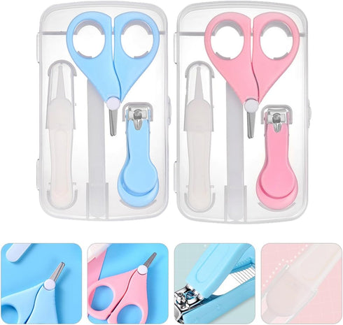 Set 4pcs Toyvian Nail Clipper and Manicure Scissors for Newborns and Nail Care Kit with File Safe Pink and Blue
