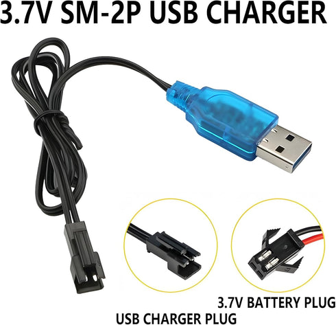YMgopong 3pcs 3.7V SM-2P 3.7V USB Charger Cable with Connector for RC Cars, Trucks, Boats, and Stunt Vehicles