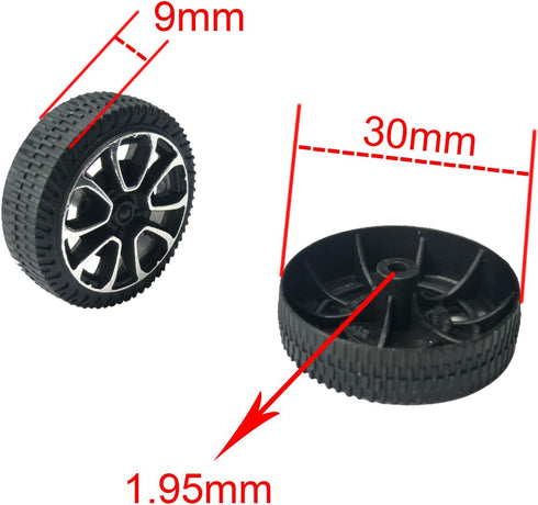EUDAX 30mmx9mm Plastic Roll 2mm Dia Shaft Toys Wheel and 2mmx100mm STEM Shaft Round Rod Axles for DIY Toy RC Car Truck Boat Helicopter Model Part (100 Pcs)