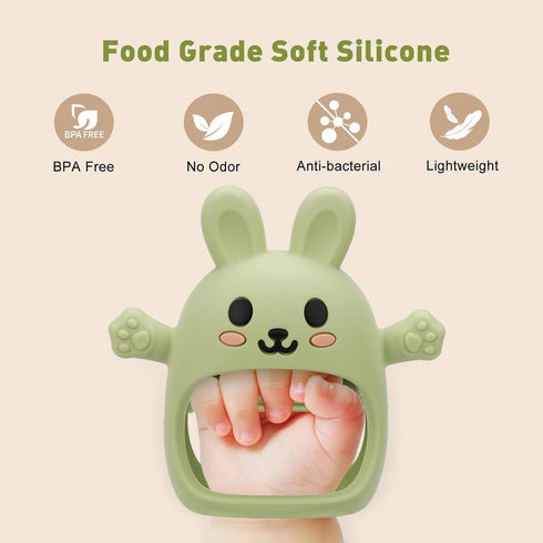 CAHILON 2 Pack 3-6 6-12 0-3 6 9 12 Easter Baby Teething Toys for Months, Soft Silicone BPA Free Bunny Teething Mitten