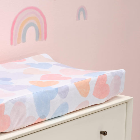 Rainbow Hearts Pink and Purple Changing Pad Cover for Infants