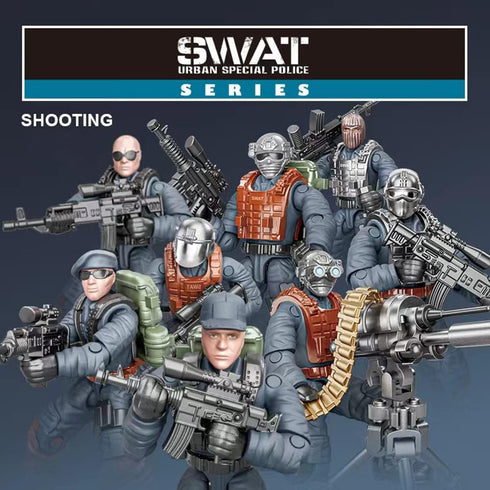 8 PCS Building Block City Policeman Action Mini-Figures with Multiple Military Weapons Accessories SWAT Model Equipment Assembly Building Toys Party Favors Gift for Boys