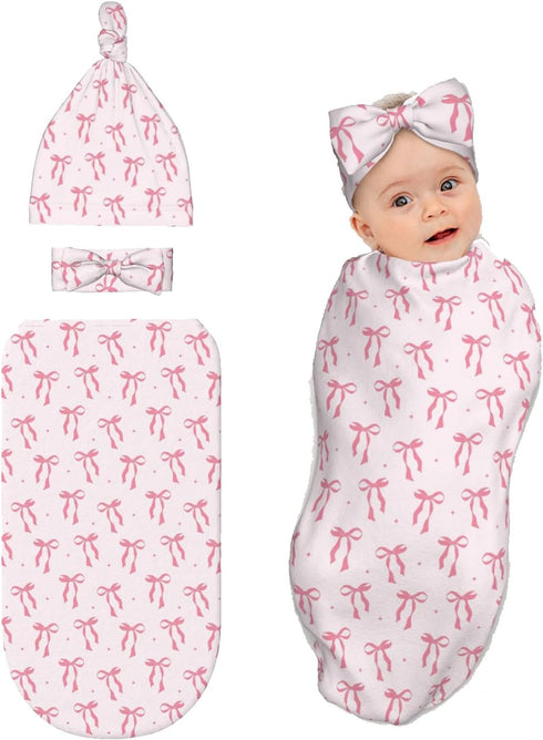 zhedongsj Pink Bow Baby Stuff Swaddle Blanket for Girls, Soft Newborn Swaddling Sack