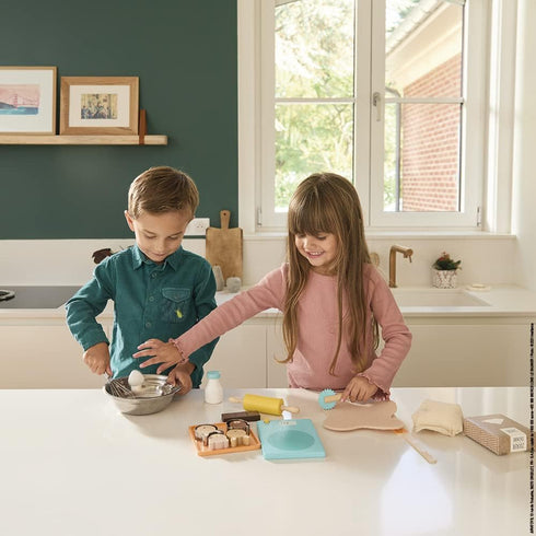 Set 19 3 J06618 Janod - My Bakery - Pretend Play Kitchen and Dolls Tea Toy - Wooden and Felt Pieces Included
