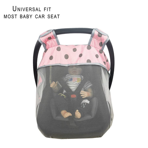 Baby Car Seat Mosquito Net – Breathable Mesh for Newborn Carrier, Elastic Edge, Kick Proof, Polka Dot (White)