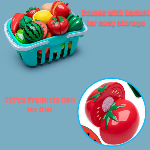 77Pcs 3 Pretend Play Kitchen Accessories for Kids, Cutting Fruits Vegetables Hamburger Toy Kitchen Accessories