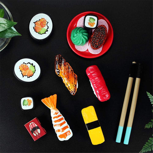 Set 19 Set Authentic Japanese Sushi Bento Box Pretend Play Dinner Food - Piece Cutting Food Toy Play for Kids