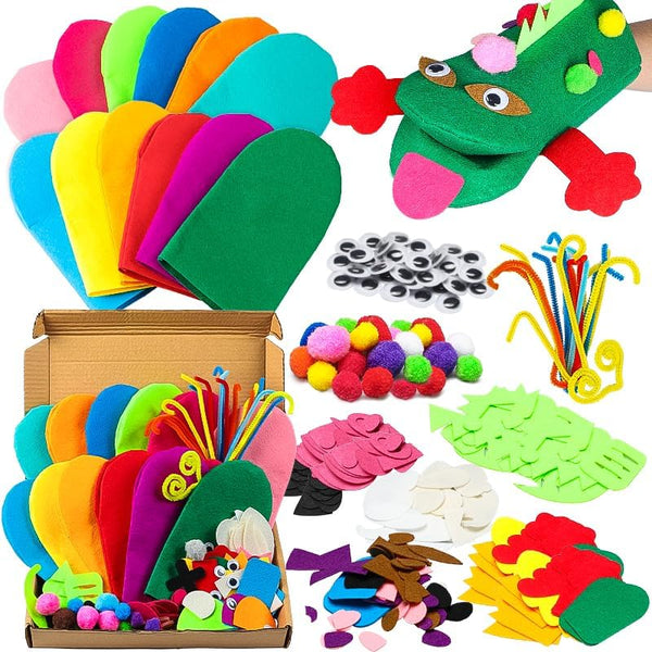 WATINC 12Pcs Hand Puppet Making Kit for Kids, Creative DIY Felt Sock Puppet Toys for Role Play