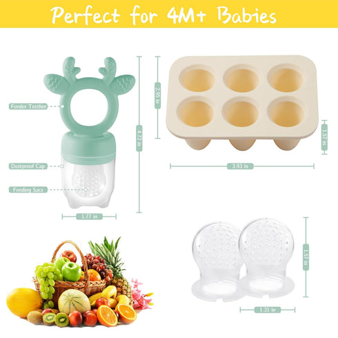 Powerwan 3-12 Baby Fruit Food Feeder with Popsicle Mold, Cute Teething Toys Silicone Teethers for Babies Months