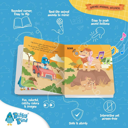 Ditty Bird Safari Book for Toddlers: Interactive Animal Sound Book, 1-3 Years, Sensory Musical Board Books