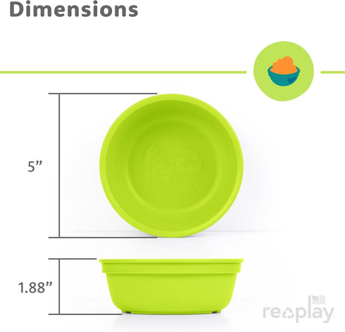 Re-Play 12 Oz. Toddler Bowls for Snack and Everyday Dining - Set of 3, Dishwasher & Microwave Safe - Aqua Asst. Plus