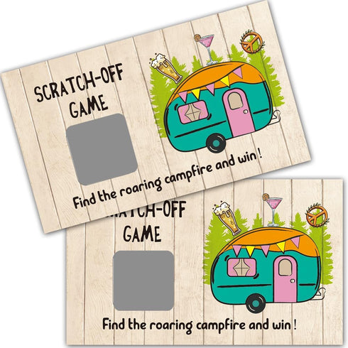 50 Pack Camping Theme Scratch Off Game, Campervan Roaring Campfire Scratch Cards for Baby Shower Birthday Party