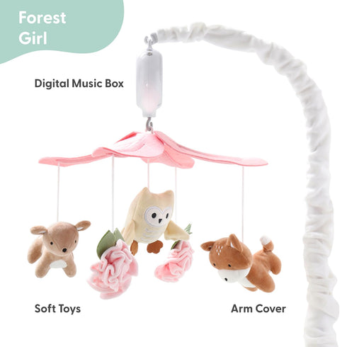 12 The Peanutshell Crib Mobile for Girls - Pink and White Musical Baby Crib Mobile with Lullabies, Forest Baby Little
