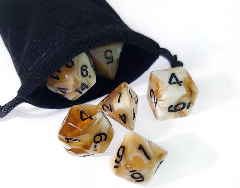 Coffee DND Dice Set of 7 – Polyhedral Dice for TTRPGs, Dungeons and Dragons, COC, MTG, and Table Games (Cappuccino)