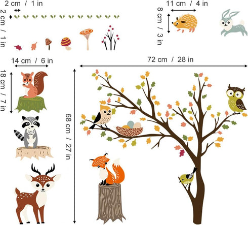 decalmile Woodland Wall Decals, Animals Tree Owl Fox Deer Wall Stickers for Kids Bedroom Baby Nursery Decor