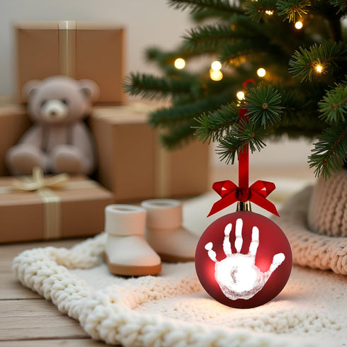 Pearhead Red Handprint Ball Ornament, DIY Baby Hand or Footprint Holiday Keepsake