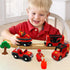 Wooden Train Cars Track Accessories Set, Rescue Fire Truck with Light and Sound for Boys and Girls