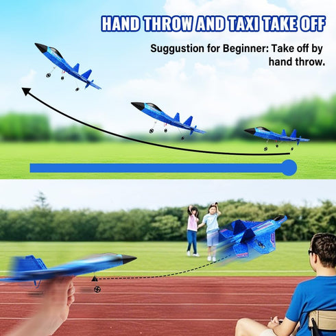 F-22 2.4 6-axis Blue RC Plane for Kids Upgrade Raptor Fighter RC Airplane Remote Control Airplane Toys GHZ Smart Gyro