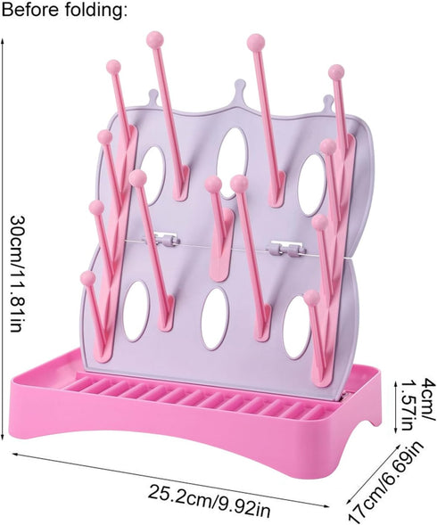 Generic 16-Hook Bottle Drying Rack - Folding Drainer, Organizer for Feeding Tubes, Kids Bottle Drying Rack Organizer