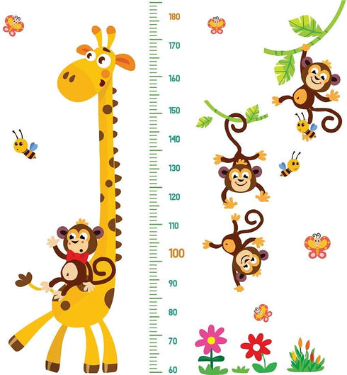 DEKOSH Giraffe & Monkeys Kids Height Wall Chart - Peel & Stick Nursery Wall Decals for Baby Bedroom
