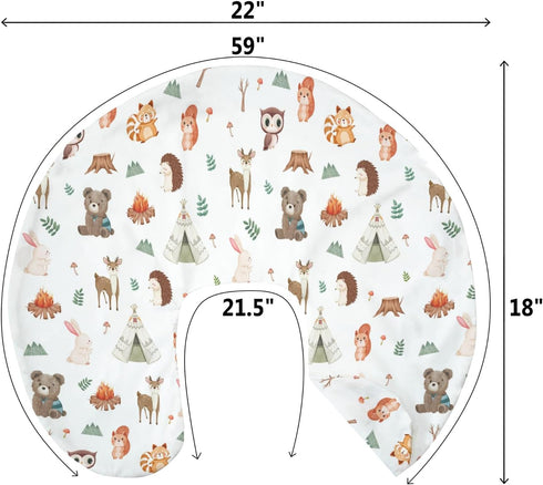 Camping Animals Baby Nursing Pillow Covers for Boy Girl Bear Deer Raccoon Squirrel Bunny Hedgehog Owl Nursery