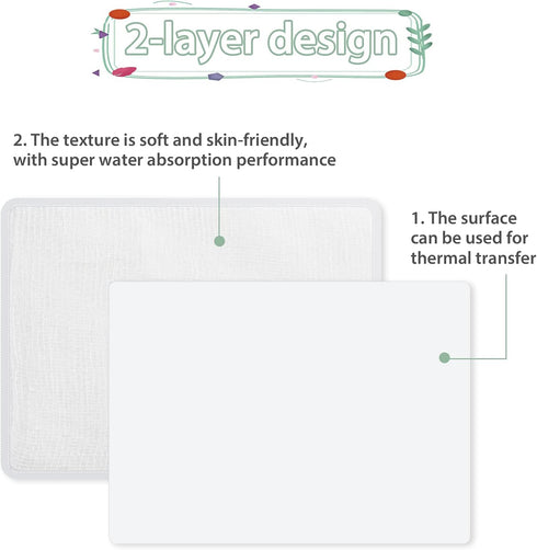 Sublimation Blank Baby Burp Cloths 5 Pieces Soft Absorbent Bibs Solid White Unisex Burp Cloth Set for Baby Shower