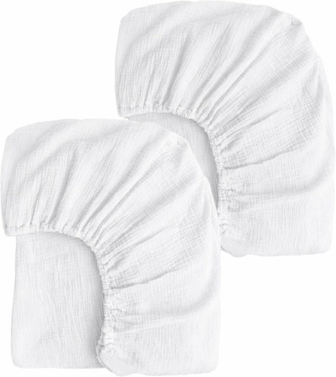 2 Pack White Muslin Mini Crib Sheets for Girl and Boy- Neutral