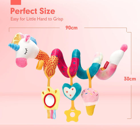 hahaland Car Seat Toys for Babies 0-6 Months Girl - Rattle, Mirror, Crinkle, Squeaky Stroller Toys for Development