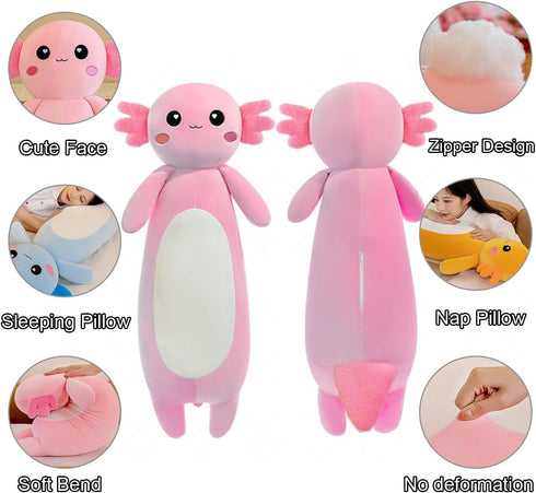 Long Pink Axolotl Plush Pillow, Stuffed Animal for Girls and Boys, Salamander Plush Toy Gift (100cm/39.37inch)