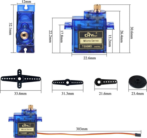 4 Packs TS90MD 9g Micro Digital Servo - Full Metal Gear RC Servo for RC Drone Smart Car (90-180 Degree Angle)