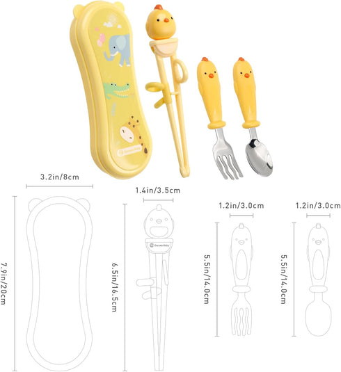 Toddler Utensils Stainless Steel Kids Silverware Set with Spoons, Forks, and Chopsticks for Self Feeding Learning