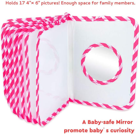 Baby Photo Album, Soft Cloth First Year Memory Book for Babies, Holds 4x6 Inch Photos (Pink)