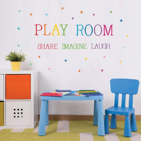 Playroom Share Imagine Laugh Wall Sticker, Colorful Stars Inspirational Quote Decals for Classroom Nursery
