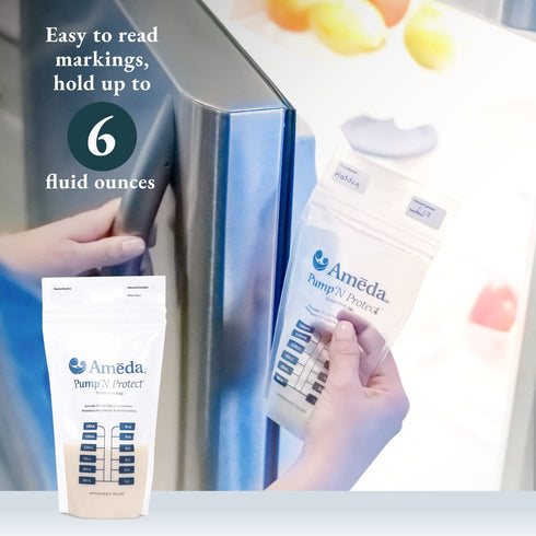 Ameda Pump'N Protect Breastmilk Storage Bag 6oz | 100 Count | BPA Free Bags for Refrigerator or Freezer, Breastfeeding