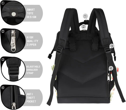 Hsnar Backpack Blooming Tulip Flower Waterproof Diaper Bag Large Capacity Baby Bag with Stroller Straps, Multi-Pocket