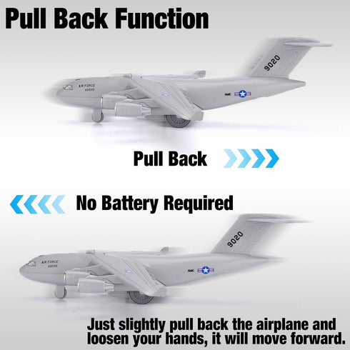 Air Force Diecast Plane Toy, Grey Metal Military Model Airplane with Lights & Sounds, Play Vehicle for Kids