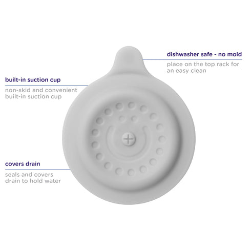 Ubbi Bathtub Drain Cover, Silicone Drain Stopper with Suction for Baby Bath Time Accessory, Gray